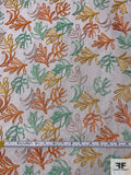 J Mendel Leaf Pattern Fine Embroidered Tulle - Black / Orange / Turmeric / Seafoam Green