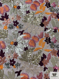 J Mendel Floral Embroidered and Sequined Tulle - Orange / Purple / Pink / Black / Taupe