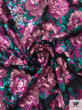 J Mendel Sequins in Floral Pattern on Chiffon - Magenta / Pink / Ocean Green / Black