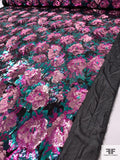 J Mendel Sequins in Floral Pattern on Chiffon - Magenta / Pink / Ocean Green / Black