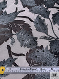 Wintery Leaf Embroidered and Flocked Tulle with Sequins and Stones - Grey / Black