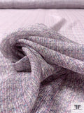 Lurex Pinstriped Hazy Graphic Printed Silk Chiffon - Purple / Orchid / Blue / Grey / Silver