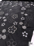 Floral Embroidered Silk Shantung with Ribbon Work and Sequins - Black / Off-White