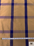 Windowpane Plaid Yarn-Dyed Silk Taffeta - Tan / Purple