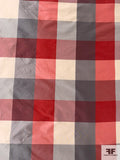 Plaid Yarn-Dyed Silk Taffeta - Strawberry Red / Coral / Grey / Ivory