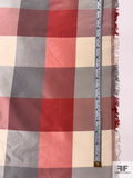Plaid Yarn-Dyed Silk Taffeta - Strawberry Red / Coral / Grey / Ivory