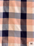 Plaid Yarn-Dyed Silk Taffeta - Light Peach / Brown / Navy