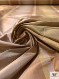 Vertical Striped Yarn-Dyed Silk Taffeta - Khaki Golds / Caramel Brown
