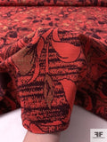 Floral Heavy Polyester Knit with Lurex Detailing - Hot Coral / Maroon / Gold