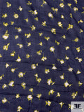 Italian Laser-Cut Floral Printed Cotton Voile - Navy / Yellow