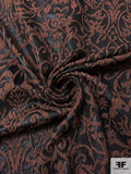 Regal Floral Vine Textured Stretch Brocade with Sheen - Brown / Black
