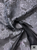 Floral Burnout Polyester Organza Panel - Light Grey / Black