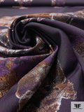 Italian Floral Metallic Brocade Panel - Purple / Silver / Rusty Orange