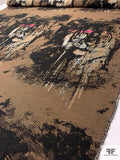 Italian Tiger Portrait Metallic Brocade Panel - Brown / Black / Silver / Pink