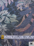 Italian Leaf Foil Printed Stretch Rayon Jersey Knit - Grey / Yellow / Pink / Seafoam