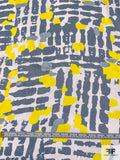 Graphic Printed Soft Rayon Satin - Yellow / Grey / Ivory