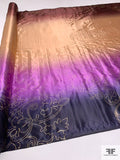 Regal Floral Foil Printed Silk Charmeuse - Purple / Camel / Brown / Gold