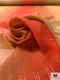 Lurex Pinstriped Ombré Printed Silk Chiffon - Orange / Saddle / Gold / Silver