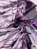 Abstract Large-Scale Floral Printed Burnout Silk Chiffon - Purple / Off-White