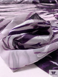 Abstract Large-Scale Floral Printed Burnout Silk Chiffon - Purple / Off-White