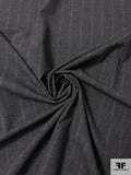 Italian Vertical Striped Wool Suiting - Dark Grey