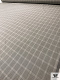 Italian Windowpane Plaid Wool and Linen Suiting - Grey / Off-White