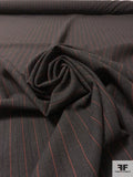 Italian Vertical Striped Traditional Suiting - Dark Brown / Red / Navy