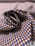 Italian Gingham Check Stretch Wool Suiting with Fused Back - Brown / Blue / Light Ivory