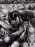 Floral Printed Fused Cotton Lawn - Off-White / Black / Light Grey