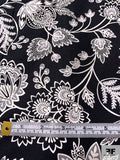 Floral Printed Fused Cotton Lawn - Off-White / Black / Light Grey