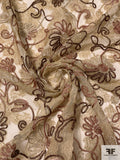 Metallic Netting with Floral Embroidery and Cording - Gold / Browns / Off-White