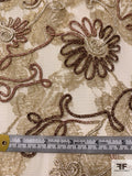 Metallic Netting with Floral Embroidery and Cording - Gold / Browns / Off-White