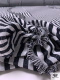 Italian Novelty Yarn-Dyed Brocade with Fringe Accenting - Black / White