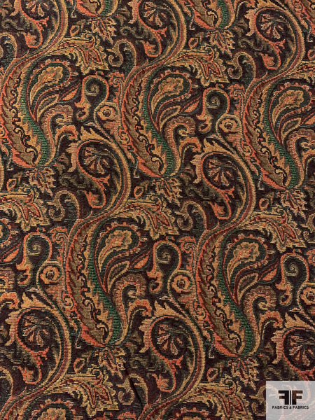 Paisley Tapestry-Look Brocade - Green/Dark Coral/Eggplant/Beige