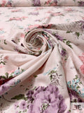 Floral Printed Fine Cotton Twill - Light Baby Pink / Dusty Pinks / Dusty Purple