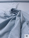 Vertical Striped Yarn-Dyed Cotton Shirting - Steel Blue / Off-White