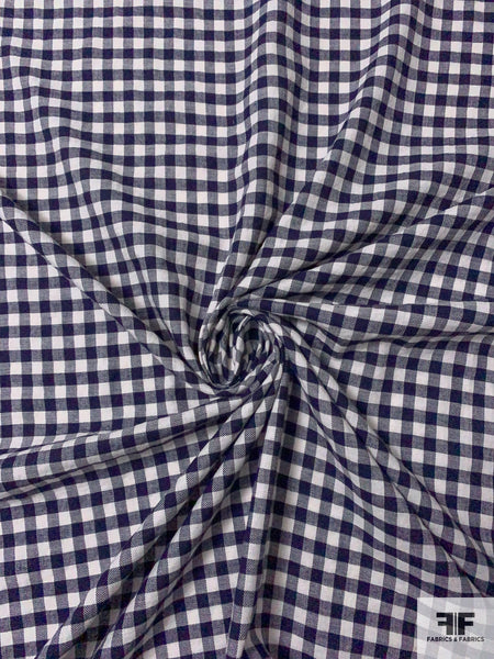 Gingham Check Yarn-Dyed Cotton Shirting - Navy/Ivory | FABRICS
