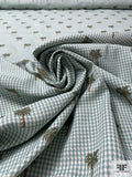 Mini Houndstooth Gingham and Palm Trees Suiting-Style Brocade - Dusty Seafoam / Olive Green / Nude Brown