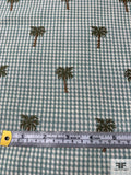 Mini Houndstooth Gingham and Palm Trees Suiting-Style Brocade - Dusty Seafoam / Olive Green / Nude Brown
