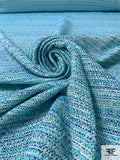 Classic Cotton Blend Ladies Tweed Sutiing with Lurex Fibers - Aqua Blue / Aquamarine / Off-White