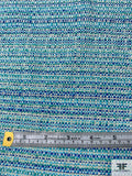 Classic Cotton Blend Ladies Tweed Sutiing with Lurex Fibers - Aqua Blue / Aquamarine / Off-White