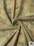 Abstract Ladies Tweed Suiting - Tea Green / Coral / Dark Grey