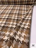 Italian Houndstooth Wool Tweed Coating - Mid-Tan / Brown / Ivory