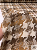 Italian Houndstooth Wool Tweed Coating - Mid-Tan / Brown / Ivory