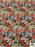 Floral Printed Cotton Broadcloth - Coral / Orange / Green / Aqua / Black