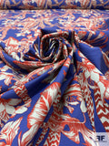 Exotic Leaf Printed Cotton Broadcloth - Blue / Dusty Aqua / Red