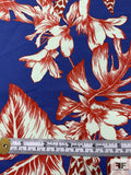 Exotic Leaf Printed Cotton Broadcloth - Blue / Dusty Aqua / Red