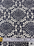 Wreath Inspired Printed Stretch Cotton Lawn - Navy / Light Ivory