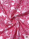 Paisley Floral Printed Stretch Linen-Look Dressweight Cotton - Berry Hot Pink / Off-White