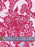 Paisley Floral Printed Stretch Linen-Look Dressweight Cotton - Berry Hot Pink / Off-White